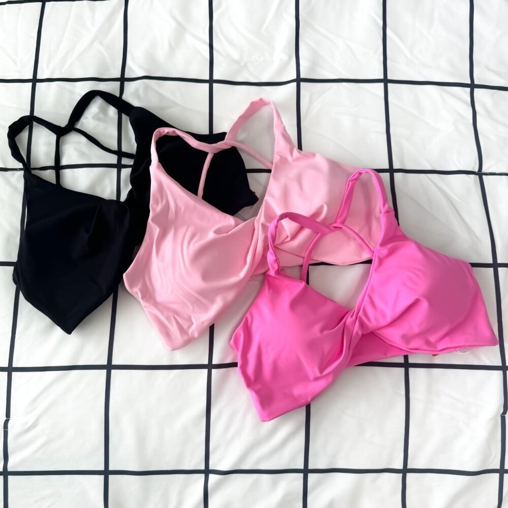 NWT "Bubblegum Barbie Trio" Twisted Front Sports Bra Bundle Size M